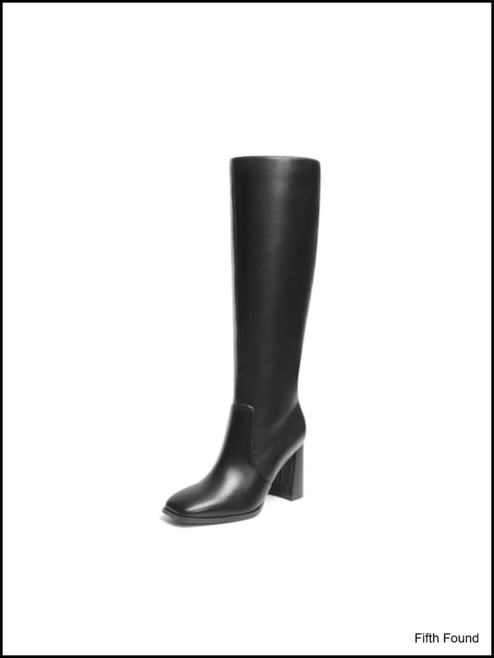 Knee High Square Toe Heel Boots Faux Leather Equestrian Zip